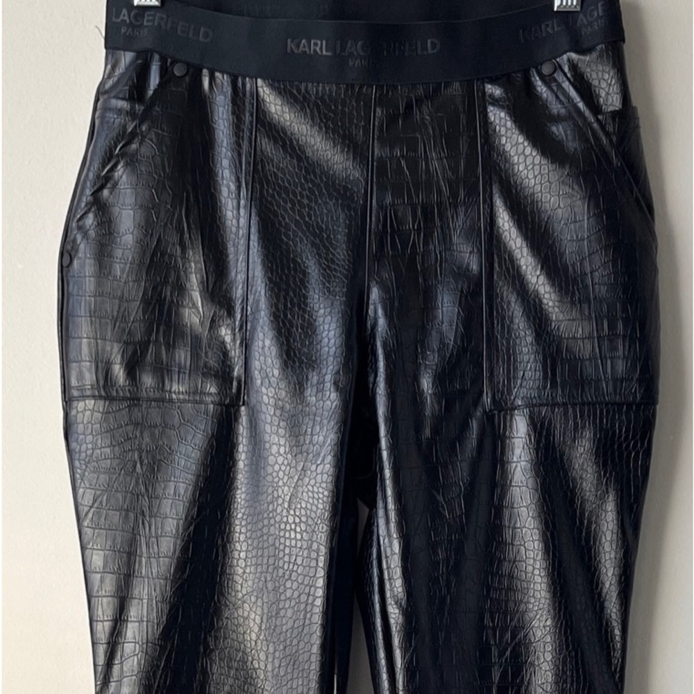 Karl Lagerfeld Paris Faux Leather Snake Print Black Leggings Sz XS